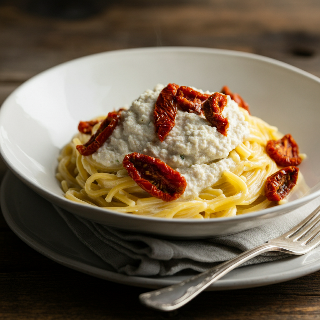 Whipped Ricotta One Pot Chicken Pasta with Sun-Dried Tomatoes